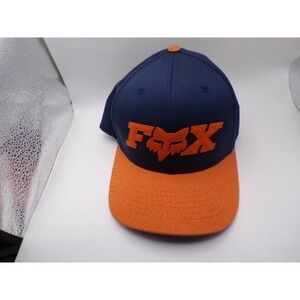 Fox Racing Flexfit Hat Navy Blue Orange Embroidered Logo L/XL Flat Bill Cap